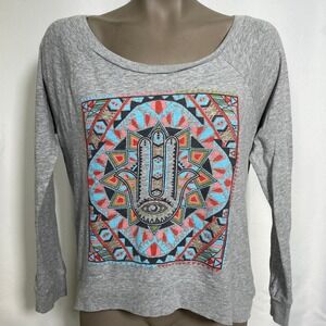 Billabong Hamsa Hand Mandala Long Sleeve Gray Sweatshirt Women's SMALL